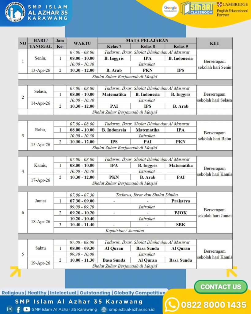 Jadwal ASTS II & ASAS II - SMP Islam Al Azhar 35 Karawang