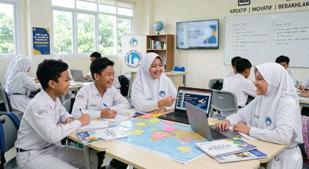 Ilustrasi foto: keceriaan para murid SMP Islam Al Azhar 35 Karawang saat belajar kelompok di kelas