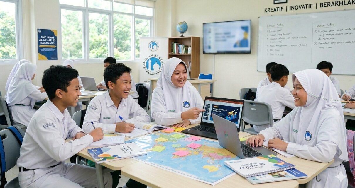 Ilustrasi foto: keceriaan para murid SMP Islam Al Azhar 35 Karawang saat belajar kelompok di kelas