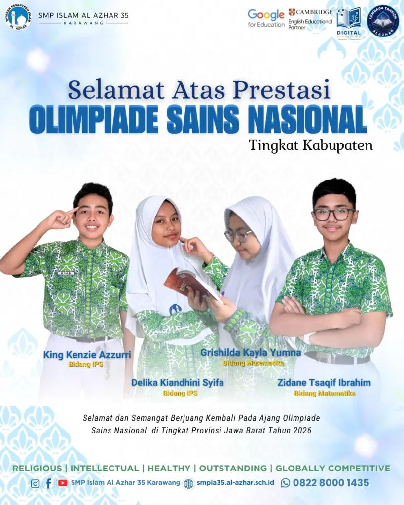 Murid SMP Islam Al Azhar 35 Karawang berprestasi pada Olimpiade Sains Nasional Tingkat Kabupaten 2026.