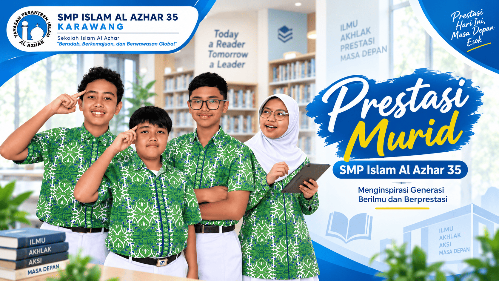 Empat murid berprestasi SMP Islam Al Azhar 35 Karawang dalam berbagai pencapaian akademik dan kompetisi.