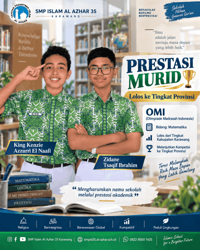 King Kenzie Azzurri El Naafi dan Zidane Tsaqif Ibrahim, murid SMP Islam Al Azhar 35 Karawang yang lolos ke tingkat Provinsi OMI bidang Matematika.